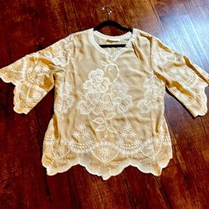 Solitaire Cream Embroidered 3/4 Sleeve Blouse